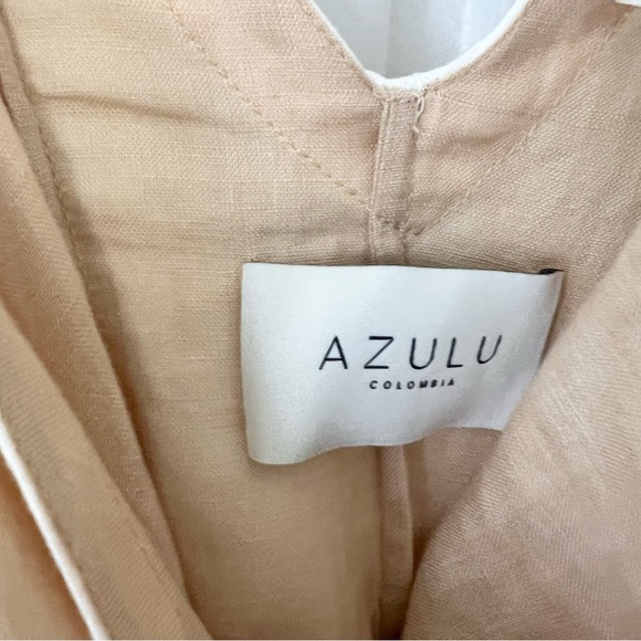 Anthropologie Azulu Vitoria Camel Linen Contrast Colorblock Wrap Dress Sz XS - Picture 4 of 12